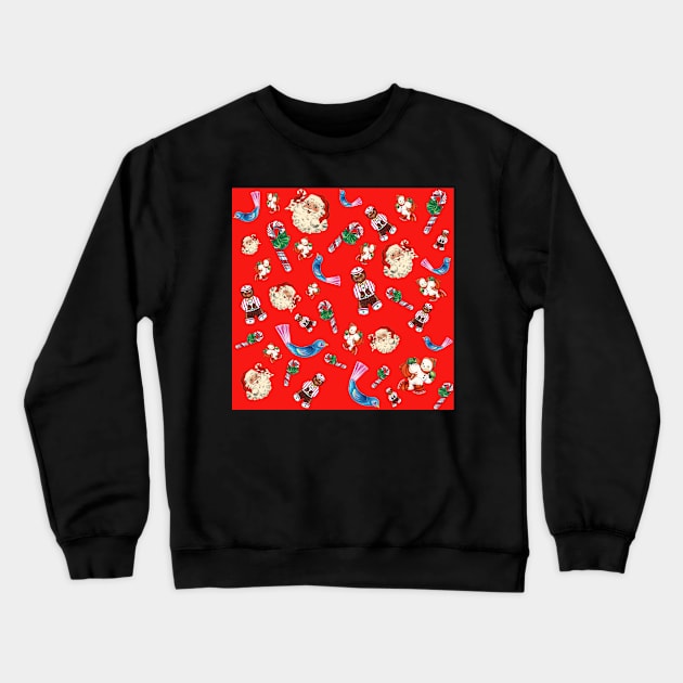 Vintage Christmas Pattern Red Crewneck Sweatshirt by RetroSalt